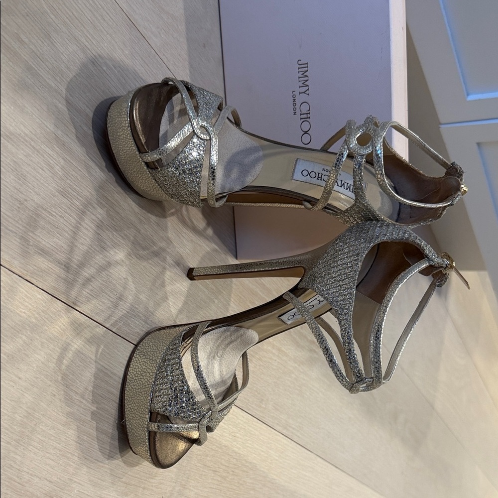 Jimmy Choo Glittering Silver Platform Heels